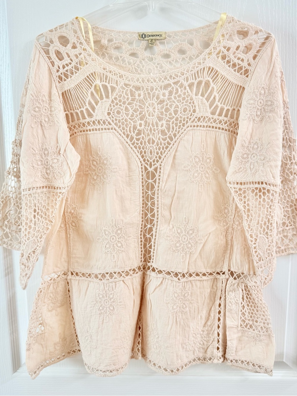 Democracy Cream Crochet Boho Tunic Top
